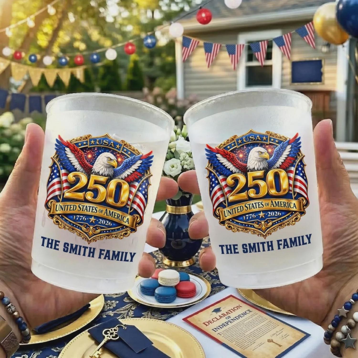 Custom Plastic Cups - Personalized America 250th Anniversary Gifts For Mom, Dad, Brother, Sister, Kids - United We Stand