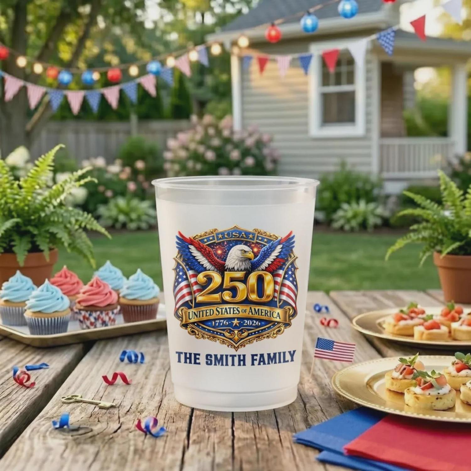 Custom Plastic Cups - Personalized America 250th Anniversary Gifts For Mom, Dad, Brother, Sister, Kids - United We Stand