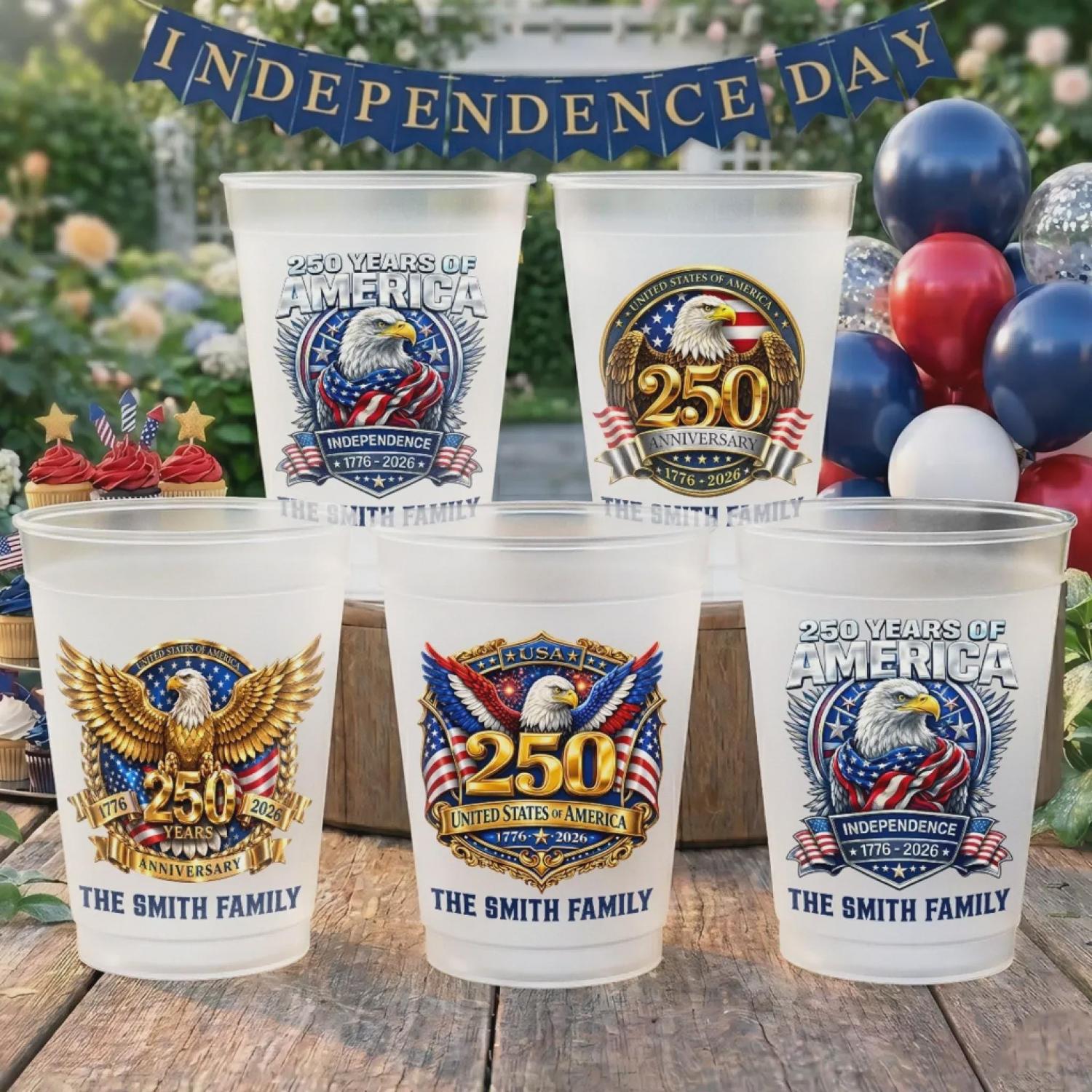 Custom Plastic Cups - Personalized America 250th Anniversary Gifts For Mom, Dad, Brother, Sister, Kids - United We Stand
