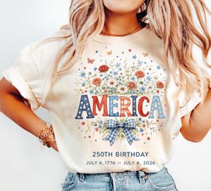 Comfort Colors America 250th Birthday Shirt, 4th Of July 2026 Patriotic Floral Shirt, USA Independence Day Shirt, Vintage America Shirt