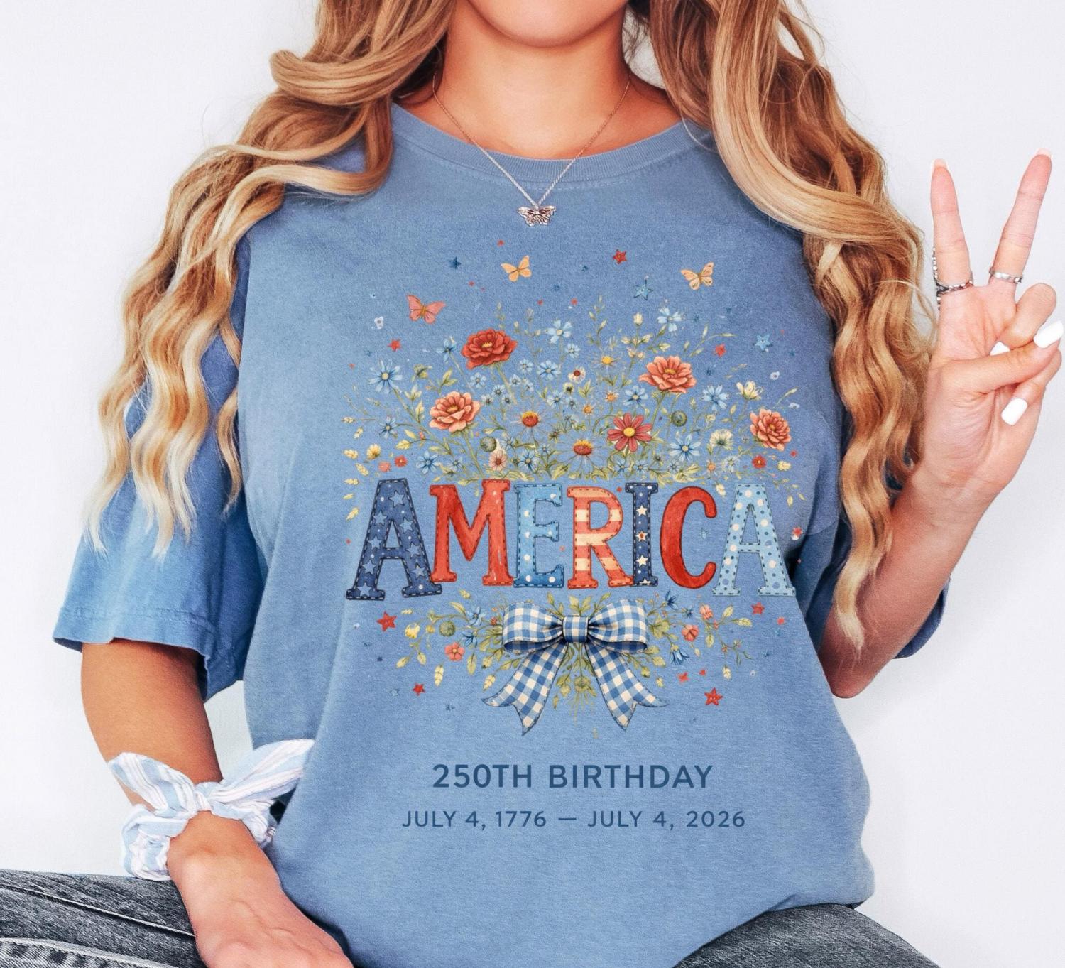 Comfort Colors America 250th Birthday Shirt, 4th Of July 2026 Patriotic Floral Shirt, USA Independence Day Shirt, Vintage America Shirt