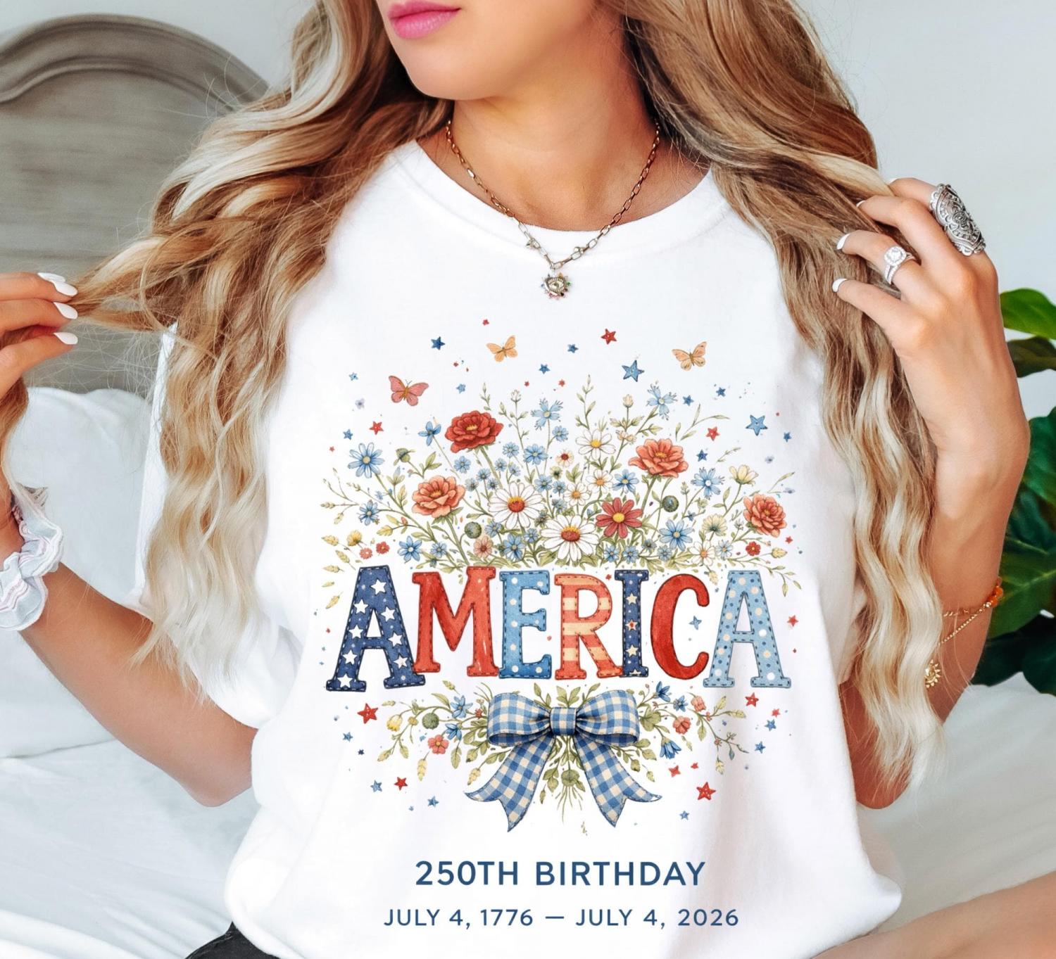 Comfort Colors America 250th Birthday Shirt, 4th Of July 2026 Patriotic Floral Shirt, USA Independence Day Shirt, Vintage America Shirt