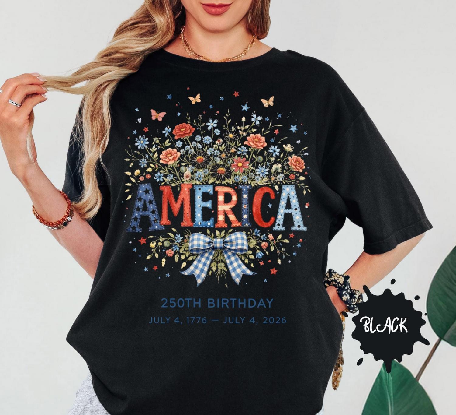 Comfort Colors America 250th Birthday Shirt, 4th Of July 2026 Patriotic Floral Shirt, USA Independence Day Shirt, Vintage America Shirt