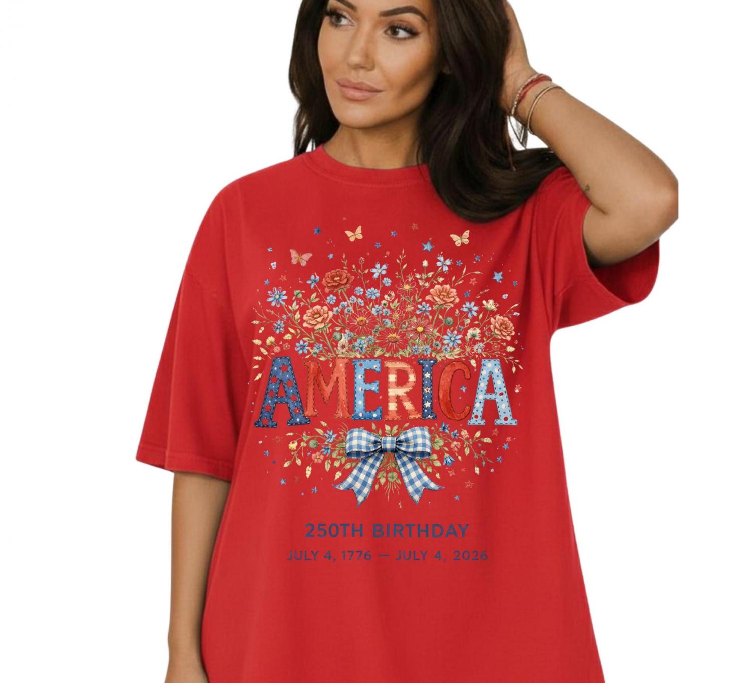 Comfort Colors America 250th Birthday Shirt, 4th Of July 2026 Patriotic Floral Shirt, USA Independence Day Shirt, Vintage America Shirt