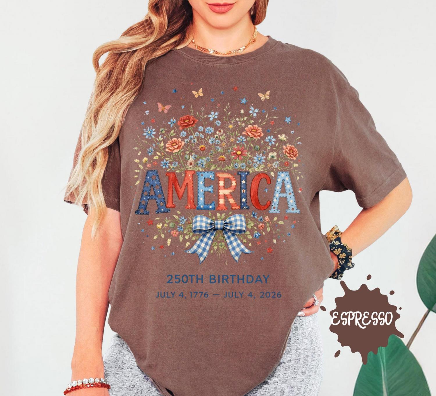 Comfort Colors America 250th Birthday Shirt, 4th Of July 2026 Patriotic Floral Shirt, USA Independence Day Shirt, Vintage America Shirt