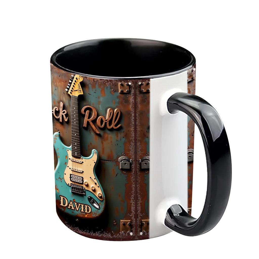 Rock & Roll Personalized Guitar Accent Mug, Guitar Cup, Guitarist Gifts, Guitar Player Gifts, Custom Guitar Coffee Mug, Custom Coffee Mug