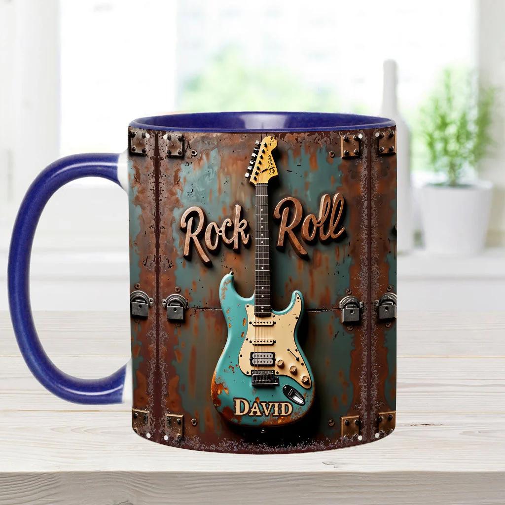 Rock & Roll Personalized Guitar Accent Mug, Guitar Cup, Guitarist Gifts, Guitar Player Gifts, Custom Guitar Coffee Mug, Custom Coffee Mug