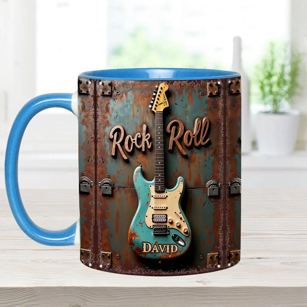 Rock & Roll Personalized Guitar Accent Mug, Guitar Cup, Guitarist Gifts, Guitar Player Gifts, Custom Guitar Coffee Mug, Custom Coffee Mug