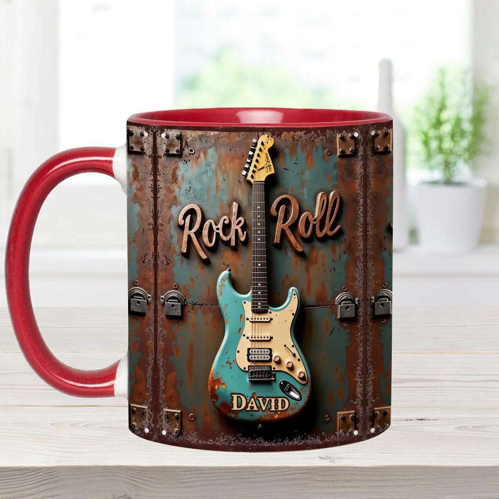 Rock & Roll Personalized Guitar Accent Mug, Guitar Cup, Guitarist Gifts, Guitar Player Gifts, Custom Guitar Coffee Mug, Custom Coffee Mug