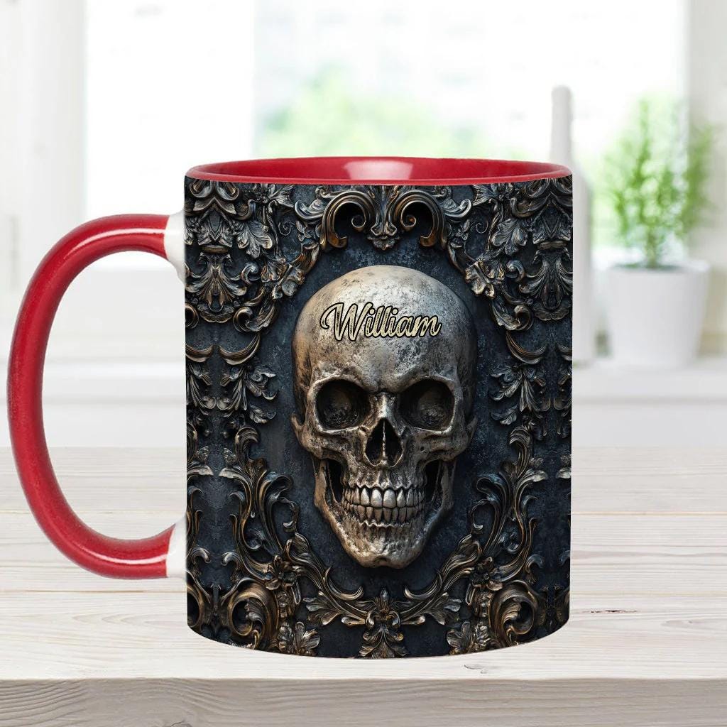 Touch My Coffee And I Will Drink It From Your Skull Personalized Skull Accent Mug, Dark Gothic Cup, Gift for Men, Military Gift for Dad 2025