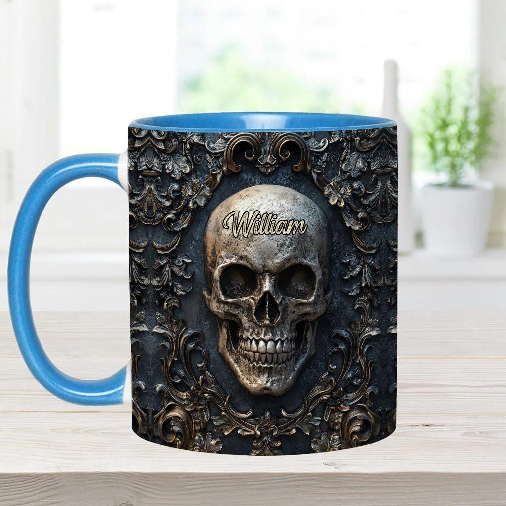 Touch My Coffee And I Will Drink It From Your Skull Personalized Skull Accent Mug, Dark Gothic Cup, Gift for Men, Military Gift for Dad 2025
