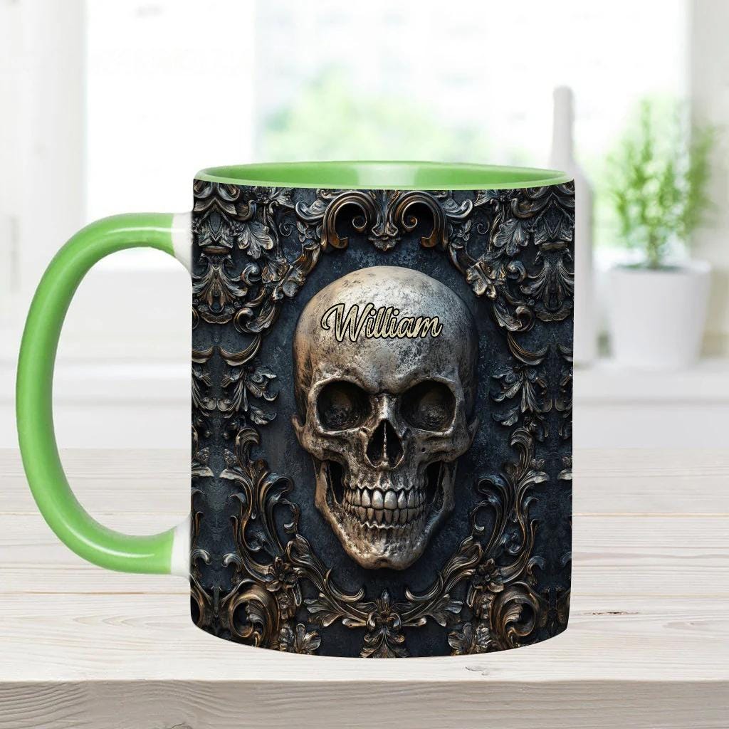 Touch My Coffee And I Will Drink It From Your Skull Personalized Skull Accent Mug, Dark Gothic Cup, Gift for Men, Military Gift for Dad 2025