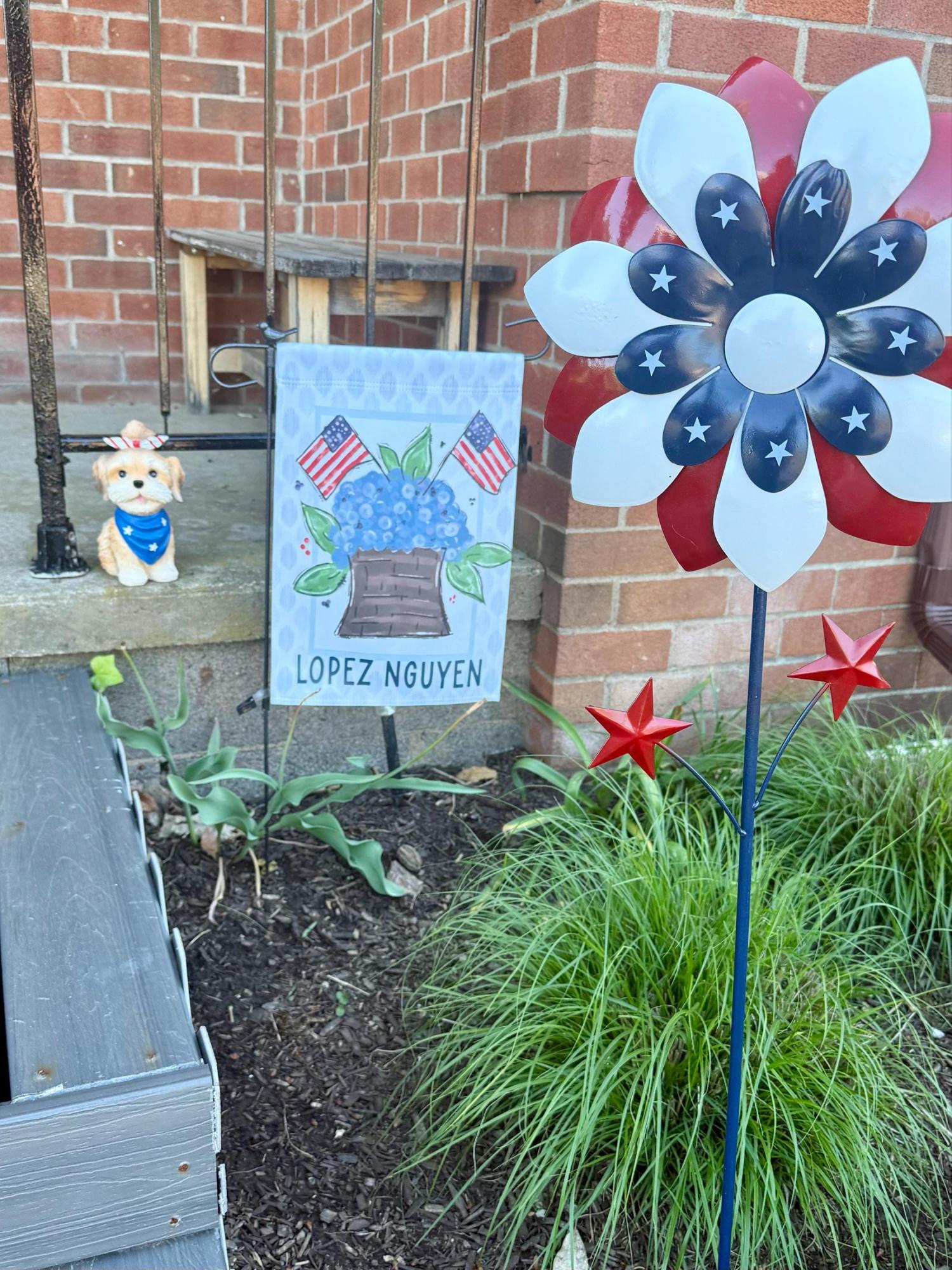Personalized Patriotic Garden Flag Hydrangea American Flag Mothers Day Gift Custom Name Flag Preppy Fourth July Porch Decor USA Yard Flag