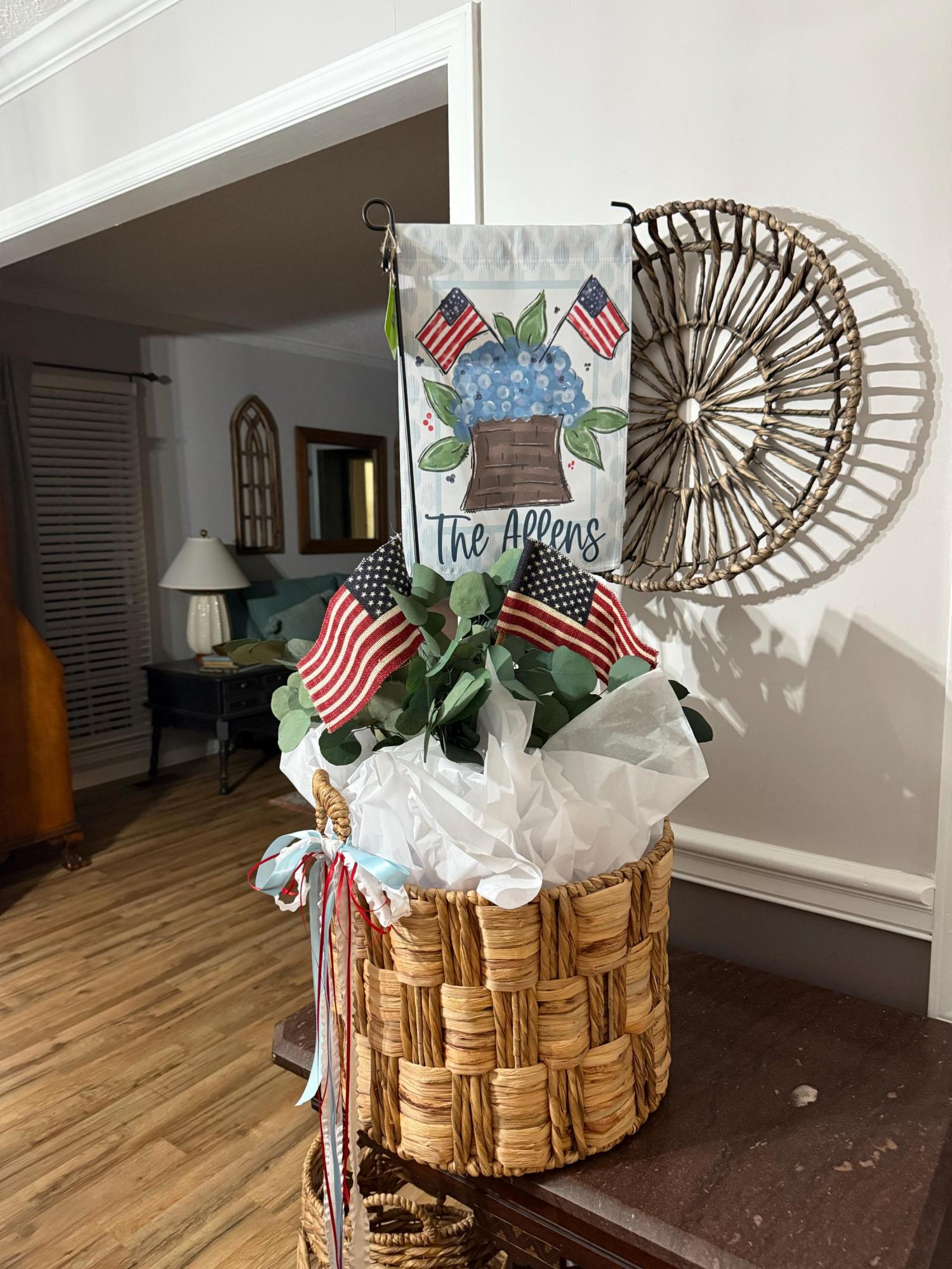 Personalized Patriotic Garden Flag Hydrangea American Flag Mothers Day Gift Custom Name Flag Preppy Fourth July Porch Decor USA Yard Flag