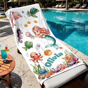 Personalized Kids Beach Towel, Custom Summer Vacation Beach Towel, Daughter & Son Beach Towel, Toddler Pool Towel, Travel Gift For Grandkid