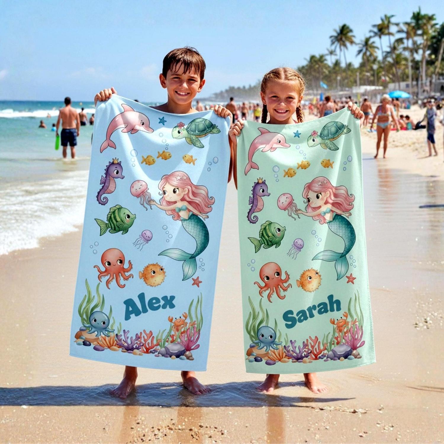 Personalized Kids Beach Towel, Custom Summer Vacation Beach Towel, Daughter & Son Beach Towel, Toddler Pool Towel, Travel Gift For Grandkid