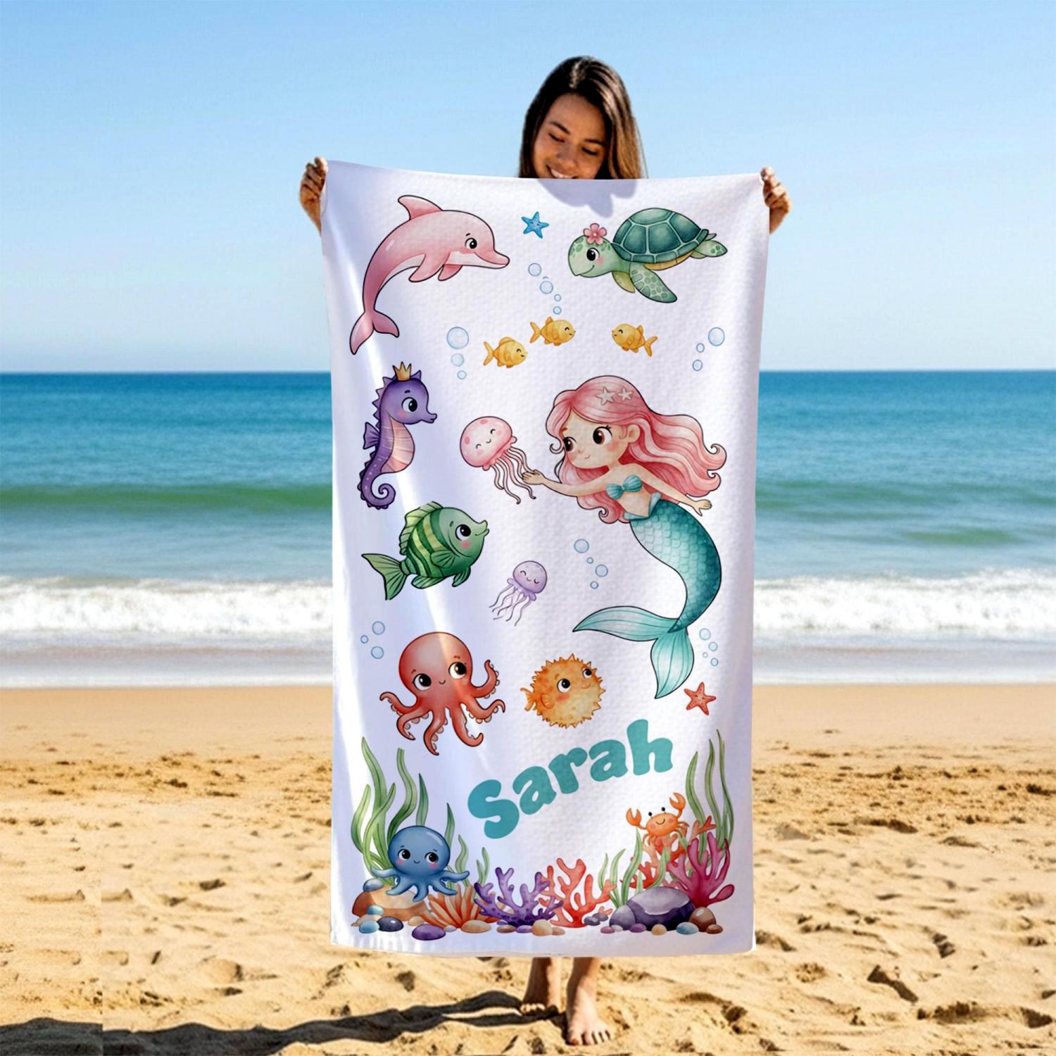 Personalized Kids Beach Towel, Custom Summer Vacation Beach Towel, Daughter & Son Beach Towel, Toddler Pool Towel, Travel Gift For Grandkid