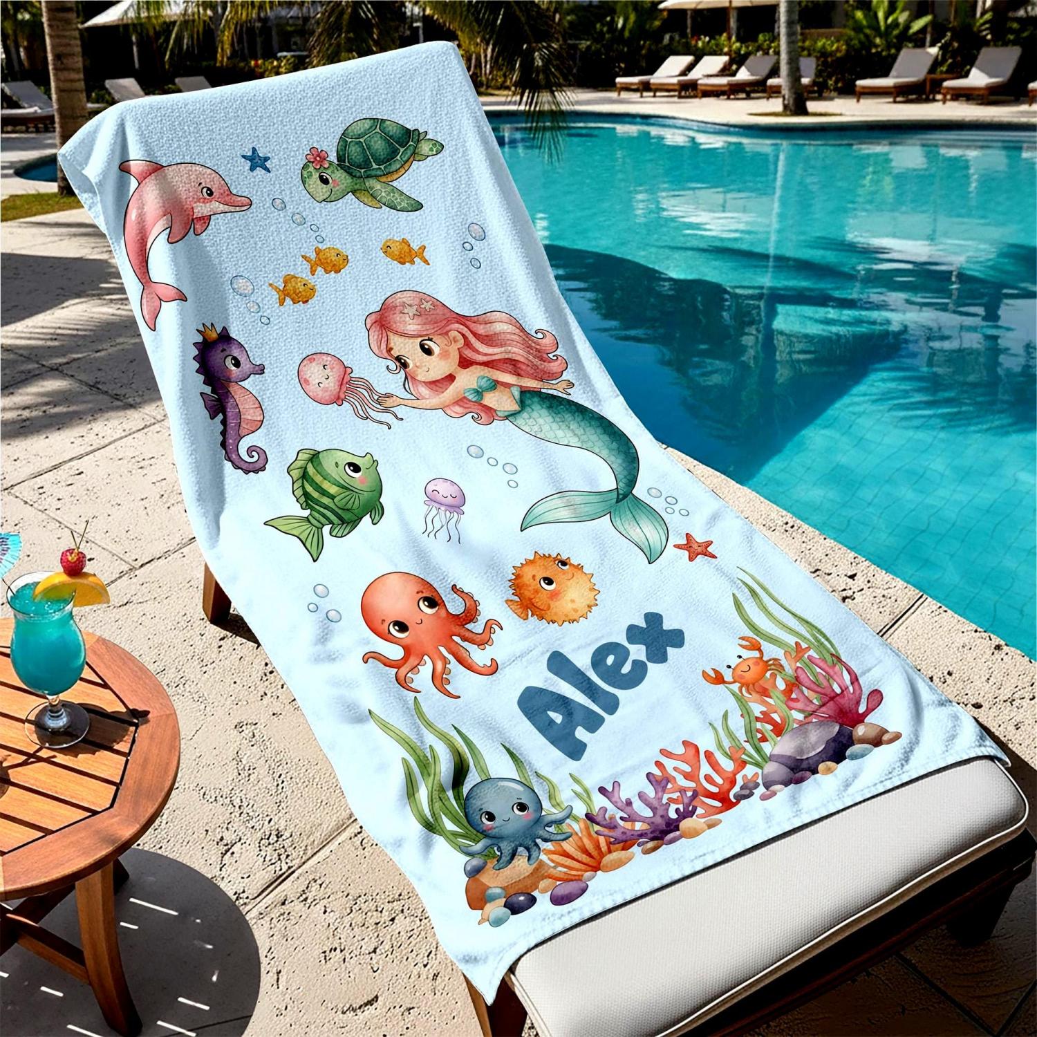Personalized Kids Beach Towel, Custom Summer Vacation Beach Towel, Daughter & Son Beach Towel, Toddler Pool Towel, Travel Gift For Grandkid