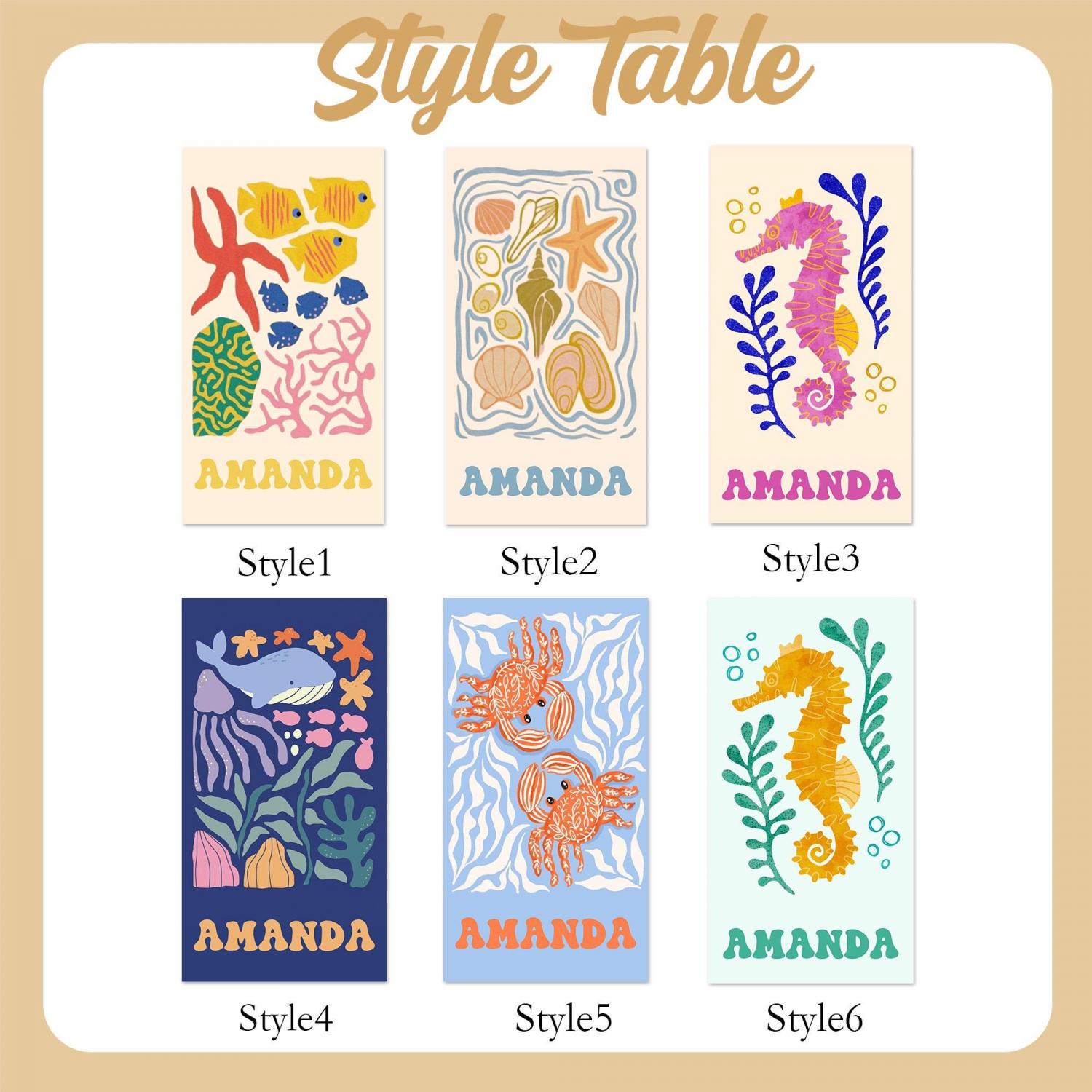 Marine Animal Personalized Beach Towel, Custom Name Towel for Baby/Kids, Preppy Girls Pool Towel, Kids Xmas Gift, Beach Party Essentials