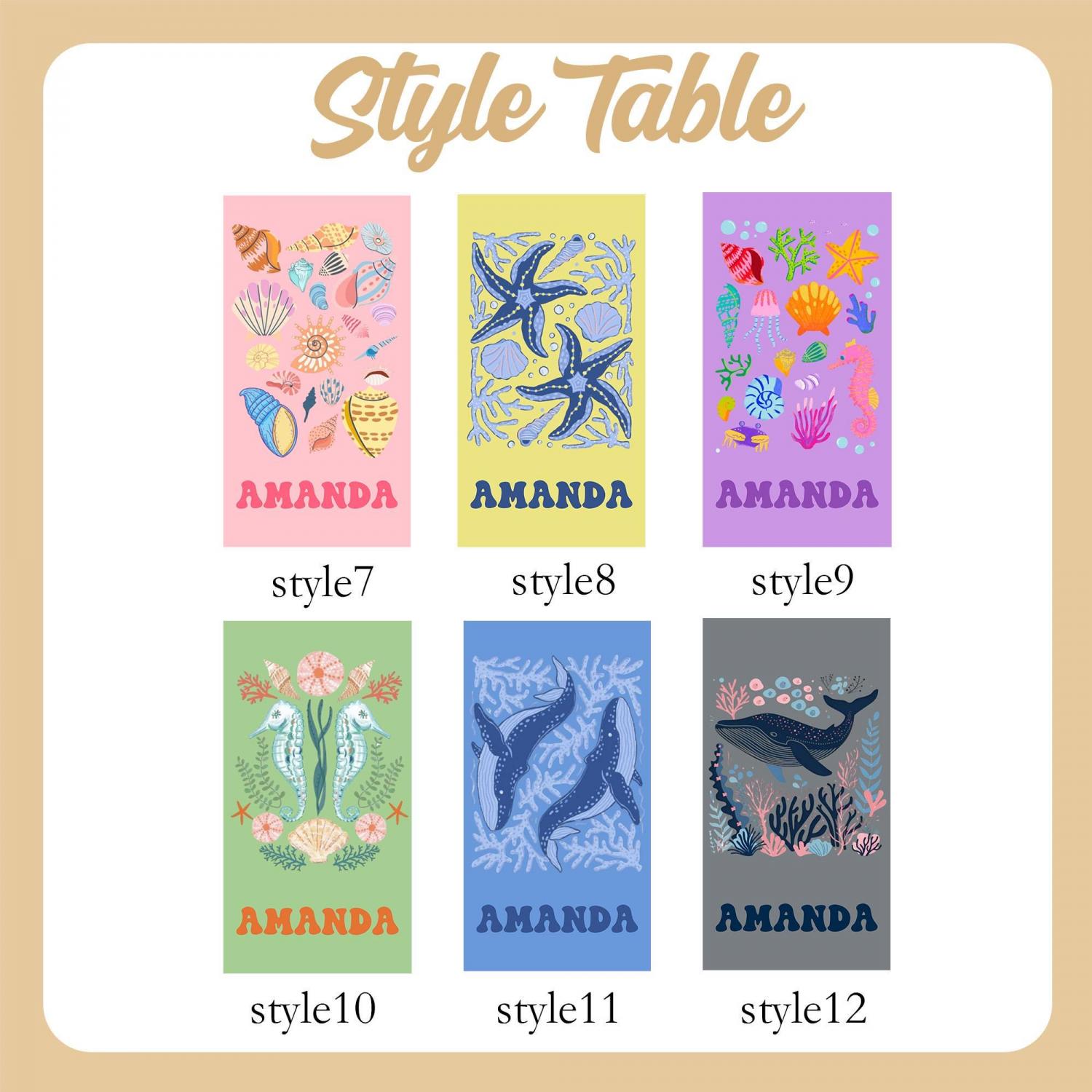 Marine Animal Personalized Beach Towel, Custom Name Towel for Baby/Kids, Preppy Girls Pool Towel, Kids Xmas Gift, Beach Party Essentials
