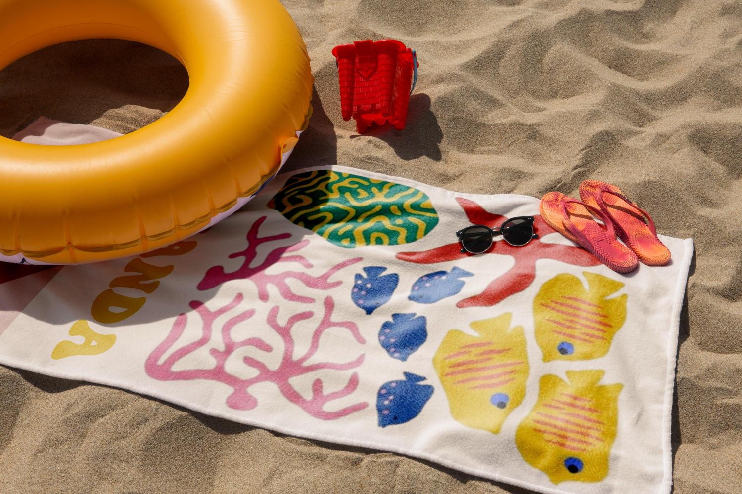 Marine Animal Personalized Beach Towel, Custom Name Towel for Baby/Kids, Preppy Girls Pool Towel, Kids Xmas Gift, Beach Party Essentials