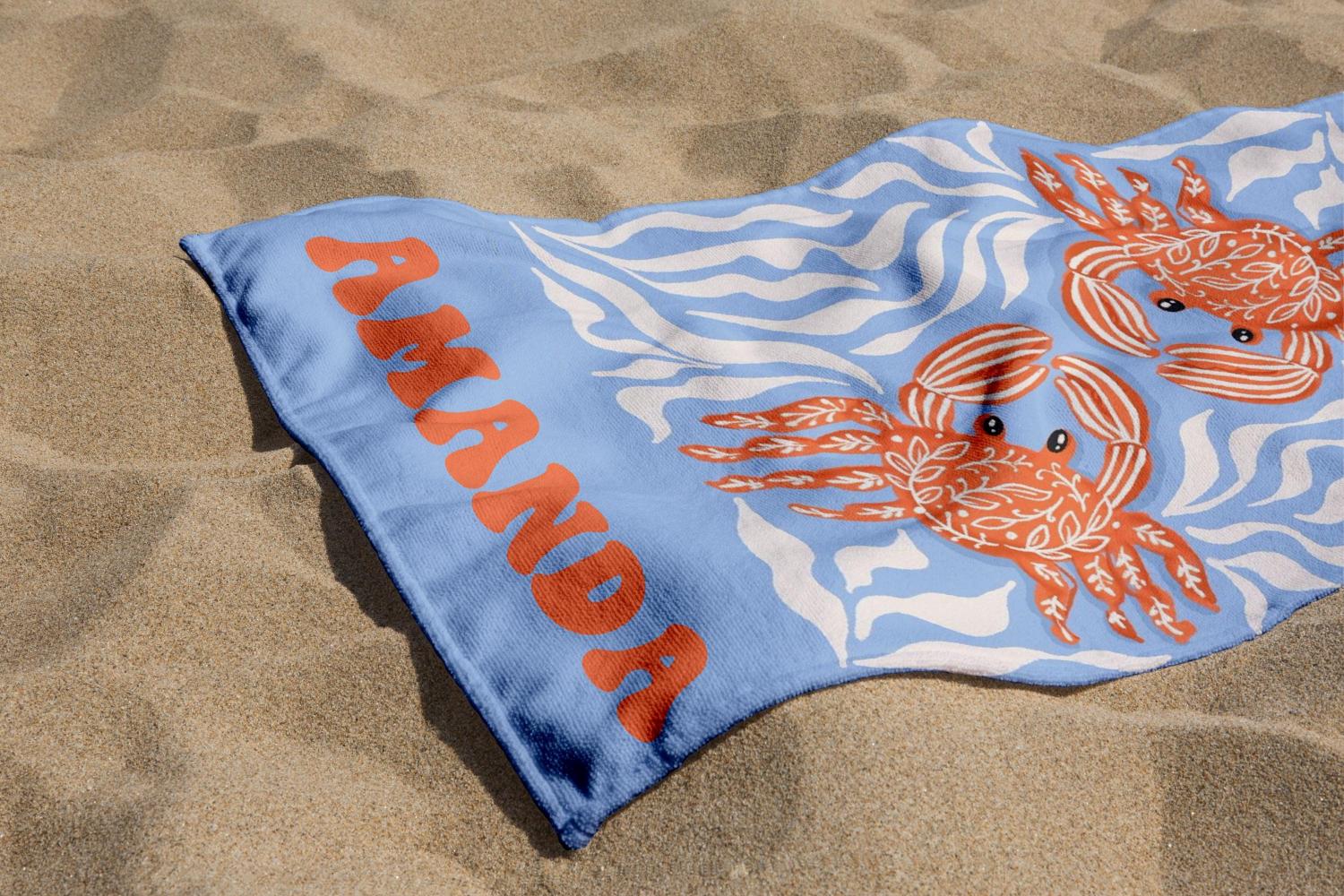 Marine Animal Personalized Beach Towel, Custom Name Towel for Baby/Kids, Preppy Girls Pool Towel, Kids Xmas Gift, Beach Party Essentials