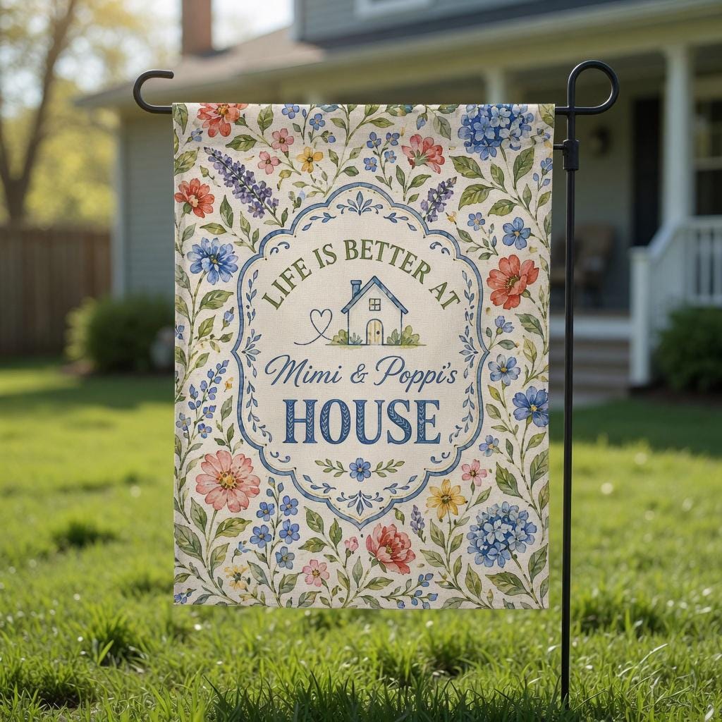 Personalized Floral Garden Flag, Nana Grammy Grandmother Personalized Flag, Grandparents Custom Names, Mother's Day Gift for Mimi Gigi Mama