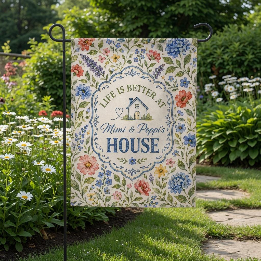 Personalized Floral Garden Flag, Nana Grammy Grandmother Personalized Flag, Grandparents Custom Names, Mother's Day Gift for Mimi Gigi Mama