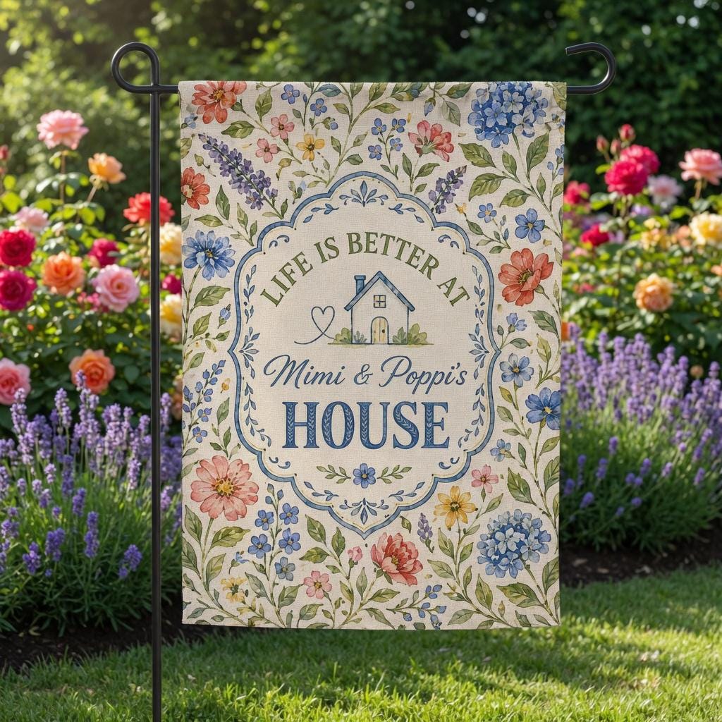 Personalized Floral Garden Flag, Nana Grammy Grandmother Personalized Flag, Grandparents Custom Names, Mother's Day Gift for Mimi Gigi Mama