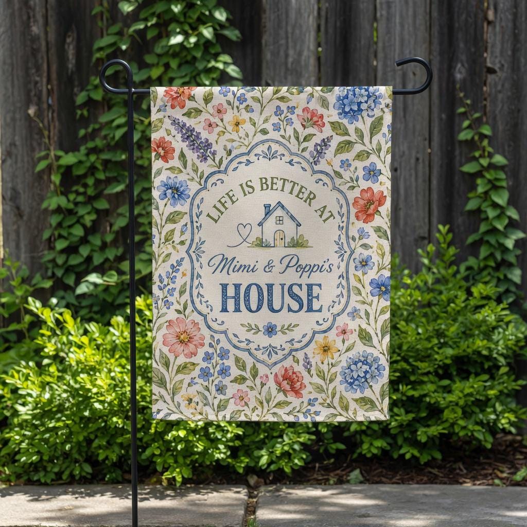 Personalized Floral Garden Flag, Nana Grammy Grandmother Personalized Flag, Grandparents Custom Names, Mother's Day Gift for Mimi Gigi Mama