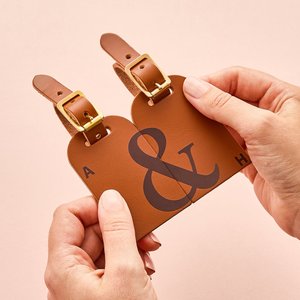 Personalized Leather Couples Luggage Tag Set