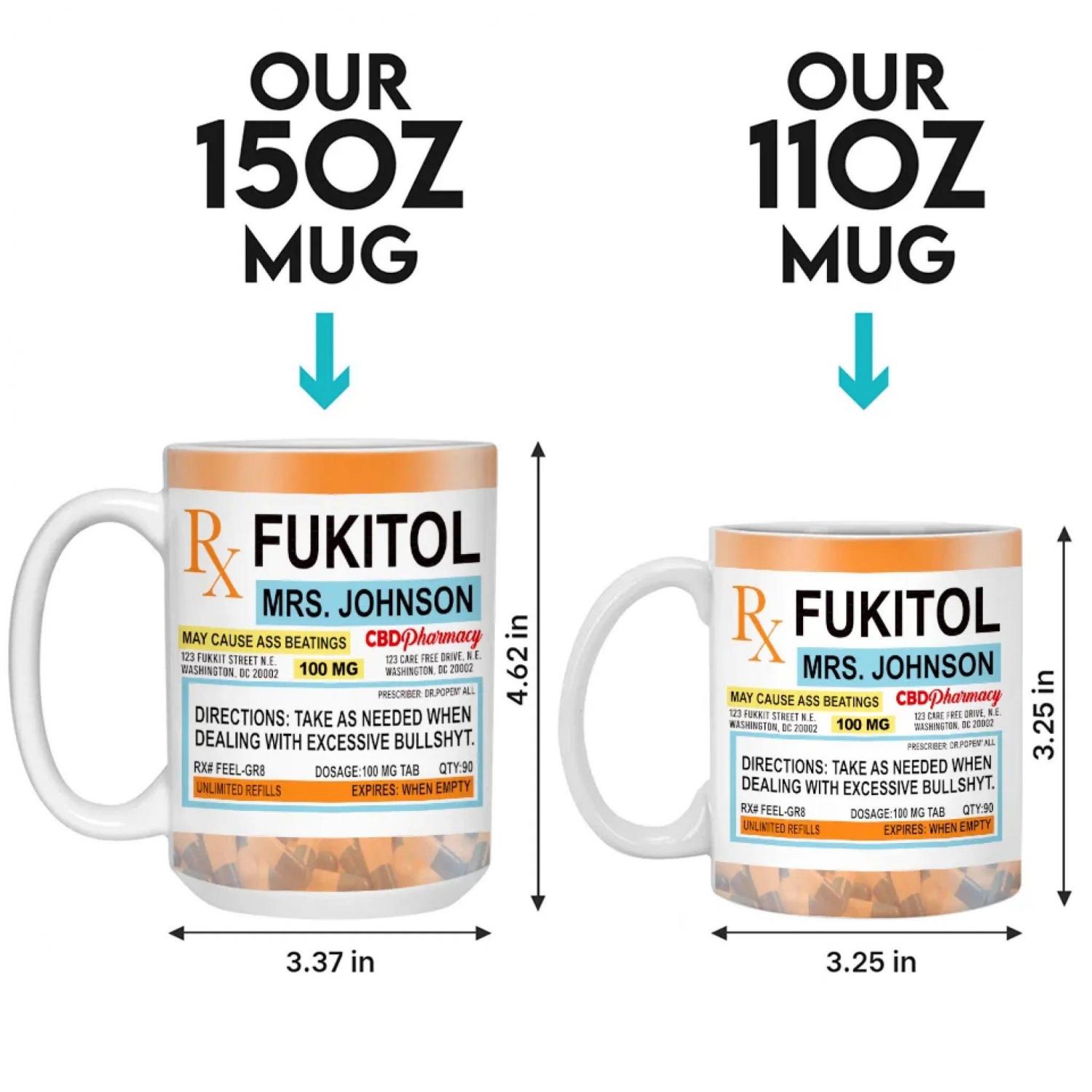 Fukitol Rx Prescription Funny Mug, Personalized Coffee Mug, Retirement Gift, Work Office Funny Gag Gift For Coworkers Boss Family Friends