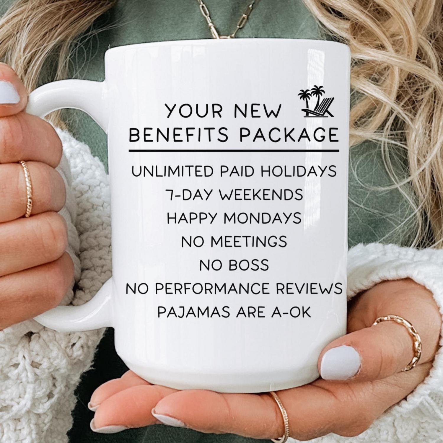Funny Retirement Gift Personalized Coffee Mug, New Benefits Package