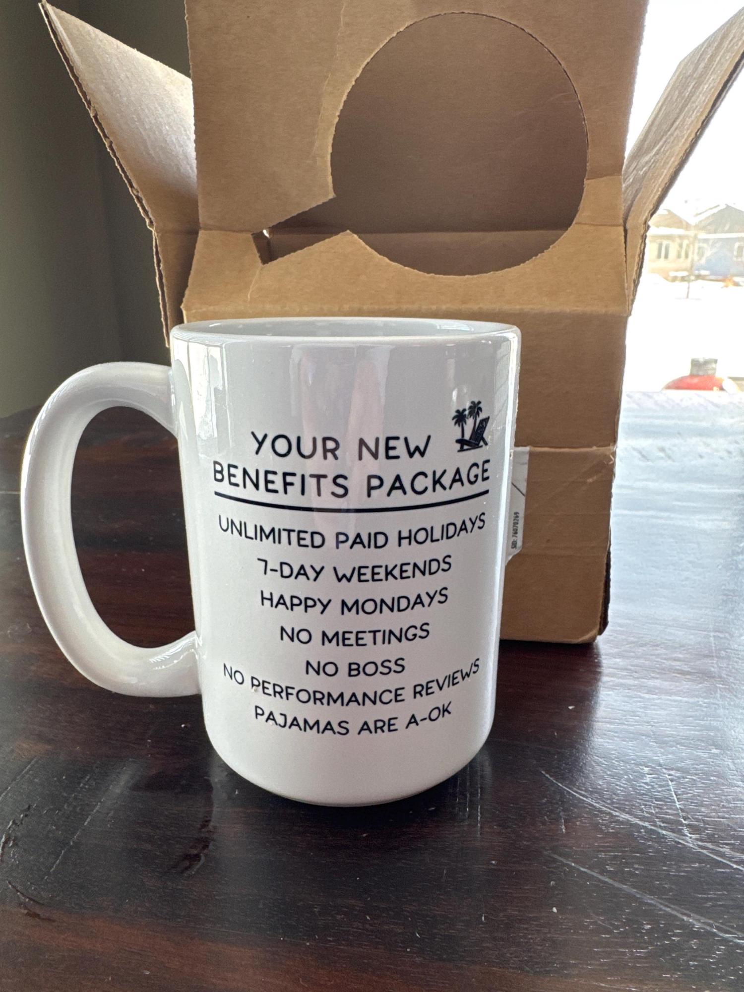 Funny Retirement Gift Personalized Coffee Mug, New Benefits Package