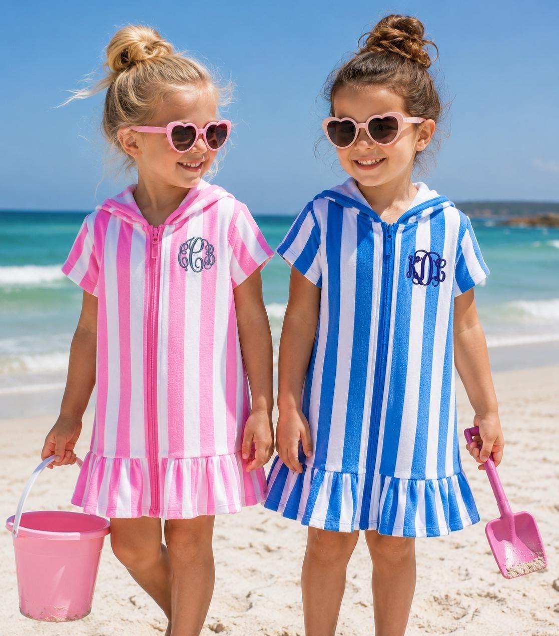 Personalized Girls Terry Cloth Swim Cover Up – Hooded Beach Robe UPF 50 Protection