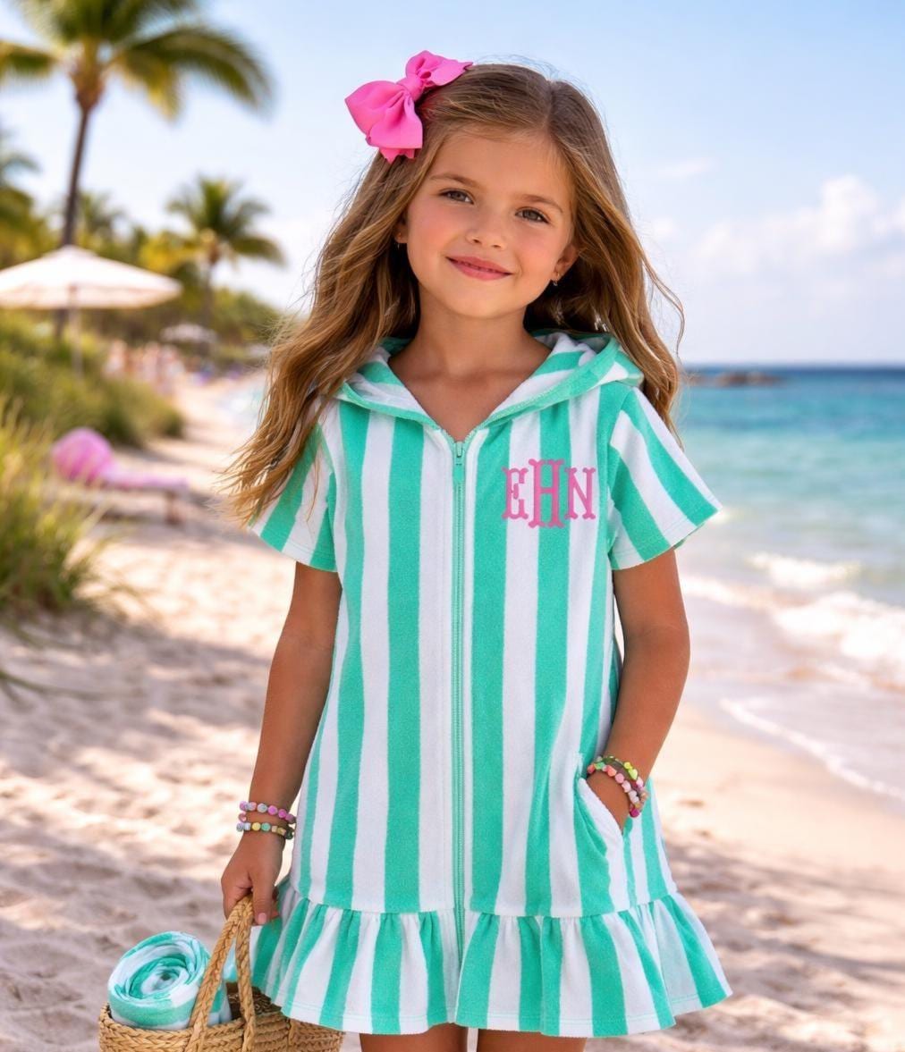 Personalized Girls Terry Cloth Swim Cover Up – Hooded Beach Robe UPF 50 Protection