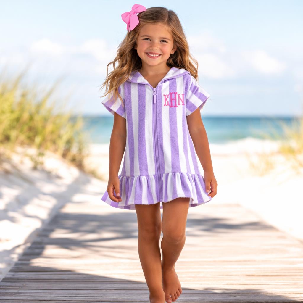 Personalized Girls Terry Cloth Swim Cover Up – Hooded Beach Robe UPF 50 Protection