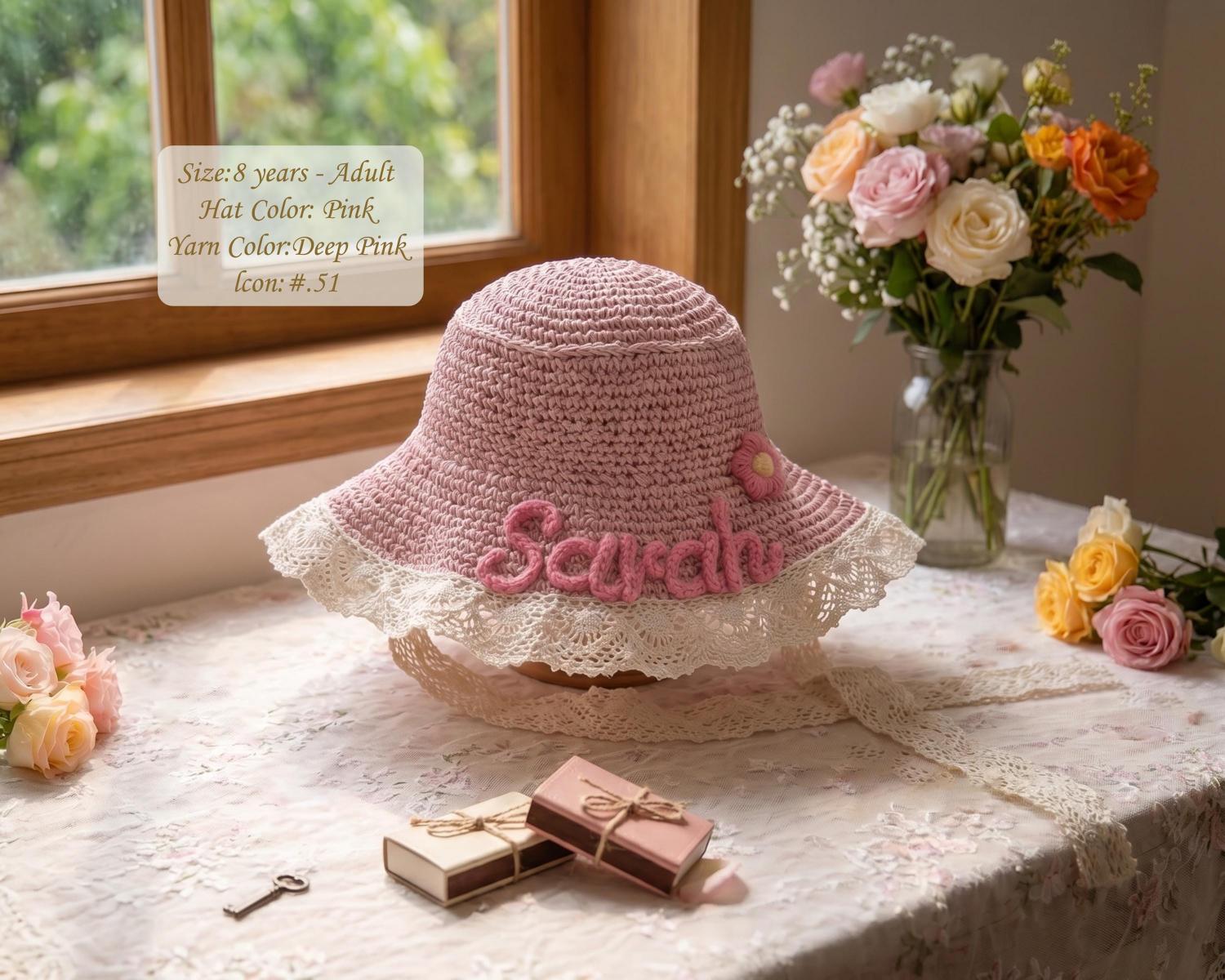 Personalized Straw Sun Hat | Hand Glued Chunky Yarn Beach Hat, Summer Vacation Accessory