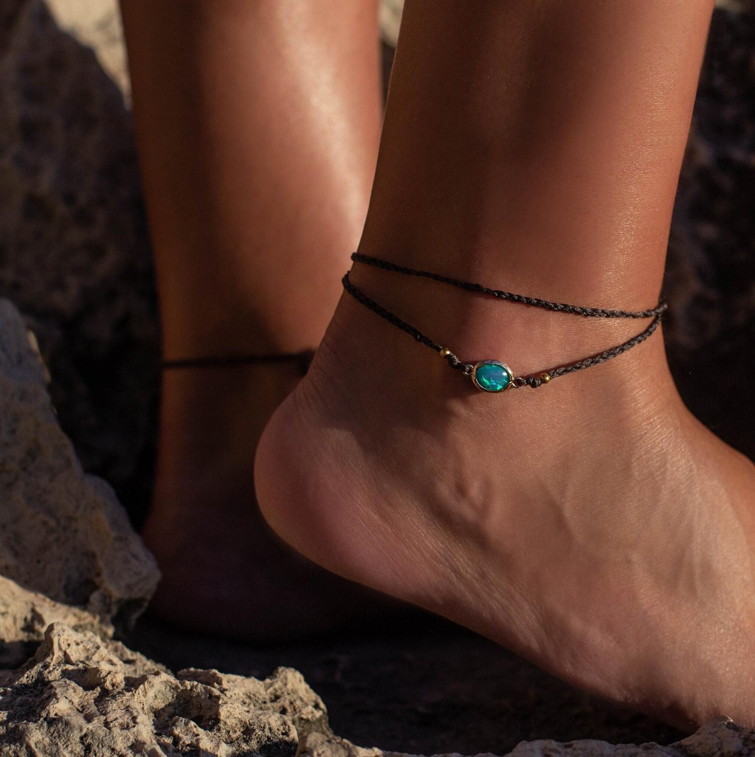 Hawaiian opal anklet, surfer beach anklet, anklet for woman, gift for her, turquoise anklet, sea anklet bracelet , beach jewelry, crystal
