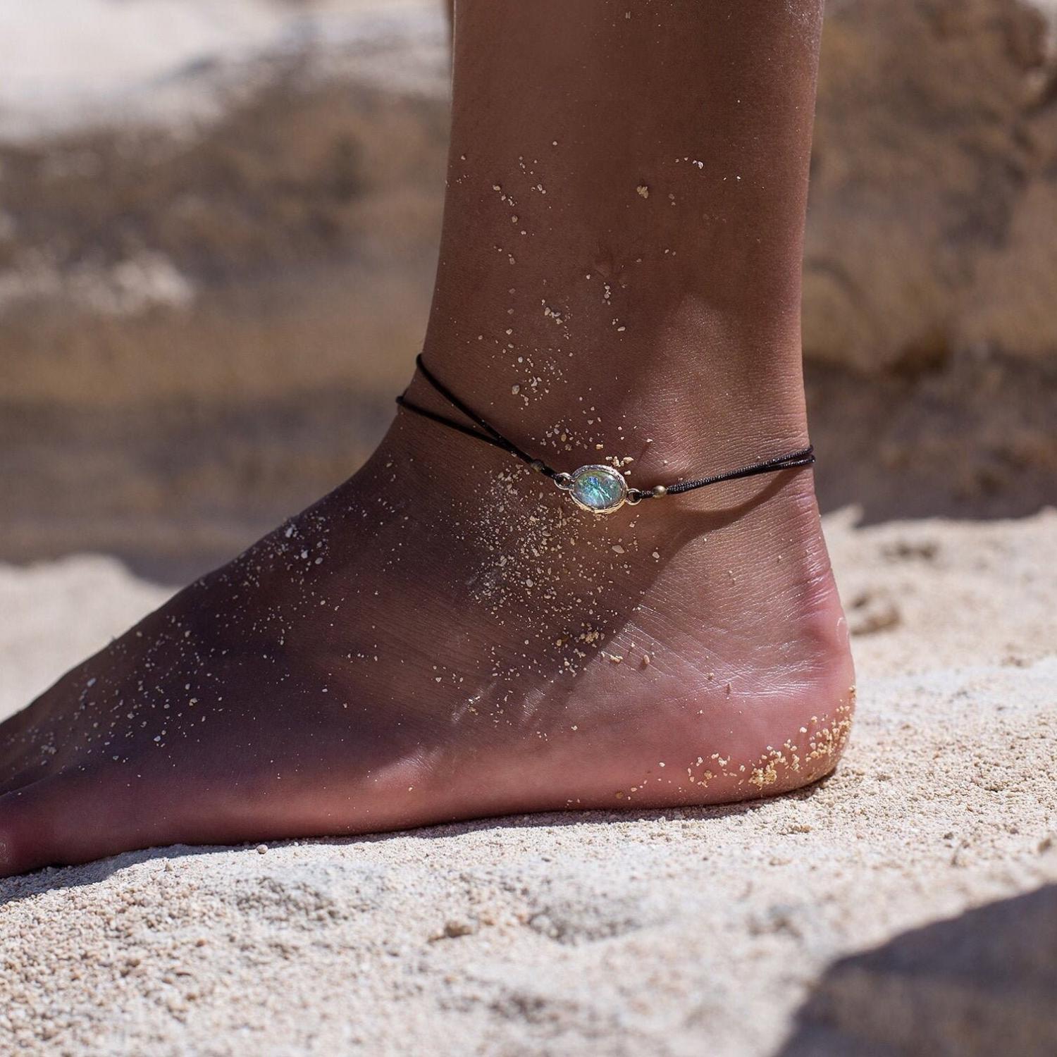 Hawaiian opal anklet, surfer beach anklet, anklet for woman, gift for her, turquoise anklet, sea anklet bracelet , beach jewelry, crystal