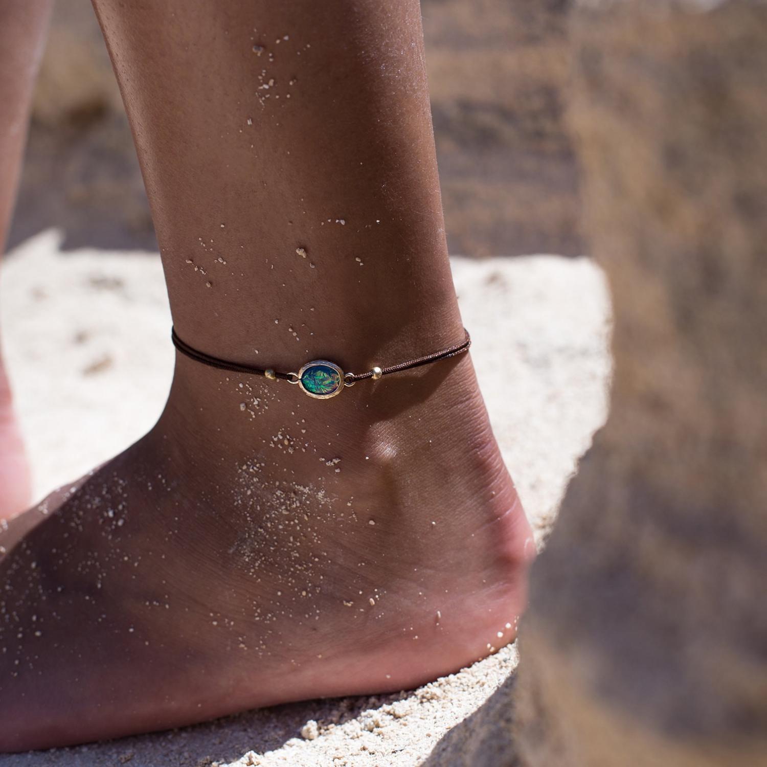 Hawaiian opal anklet, surfer beach anklet, anklet for woman, gift for her, turquoise anklet, sea anklet bracelet , beach jewelry, crystal