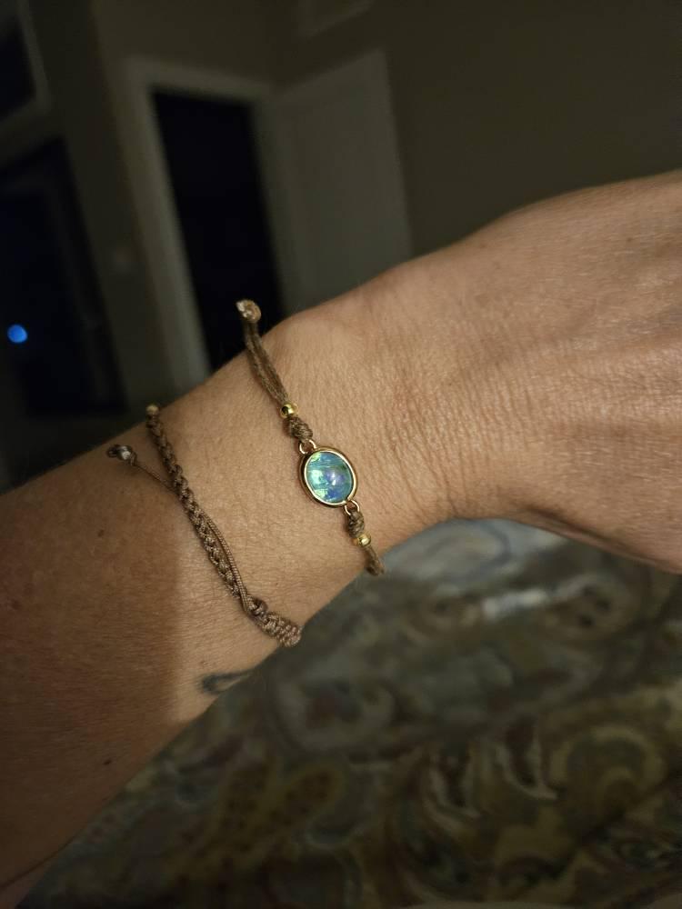 Blue or White Hawaiian Opal Adjustable Bracelet Handmade Beach Surfer Jewelry Handmade Boho Gift for Her