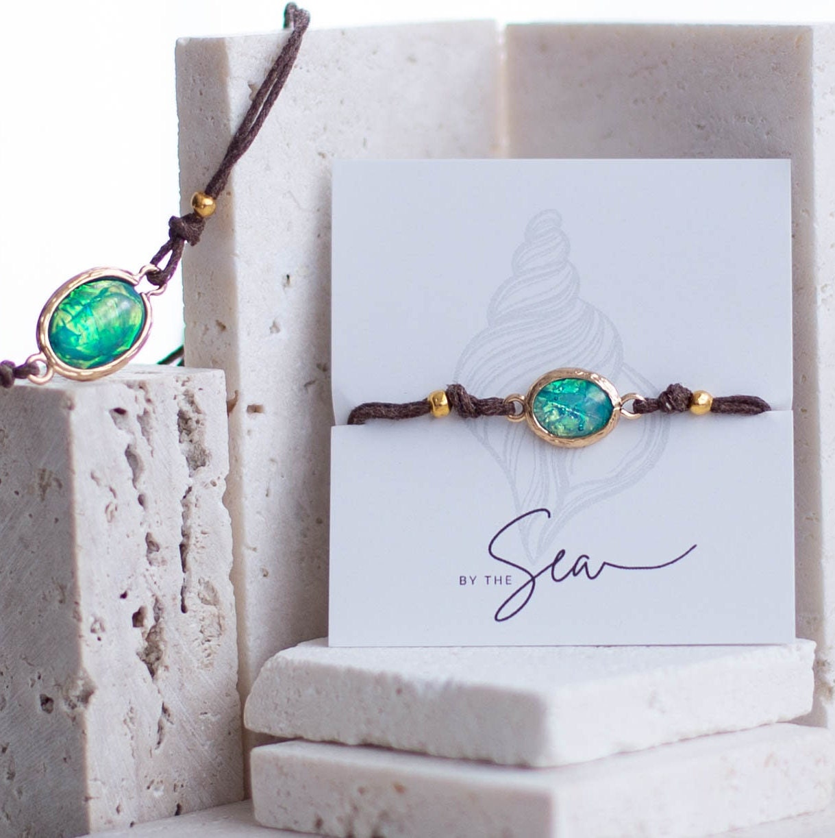 Blue or White Hawaiian Opal Adjustable Bracelet Handmade Beach Surfer Jewelry Handmade Boho Gift for Her