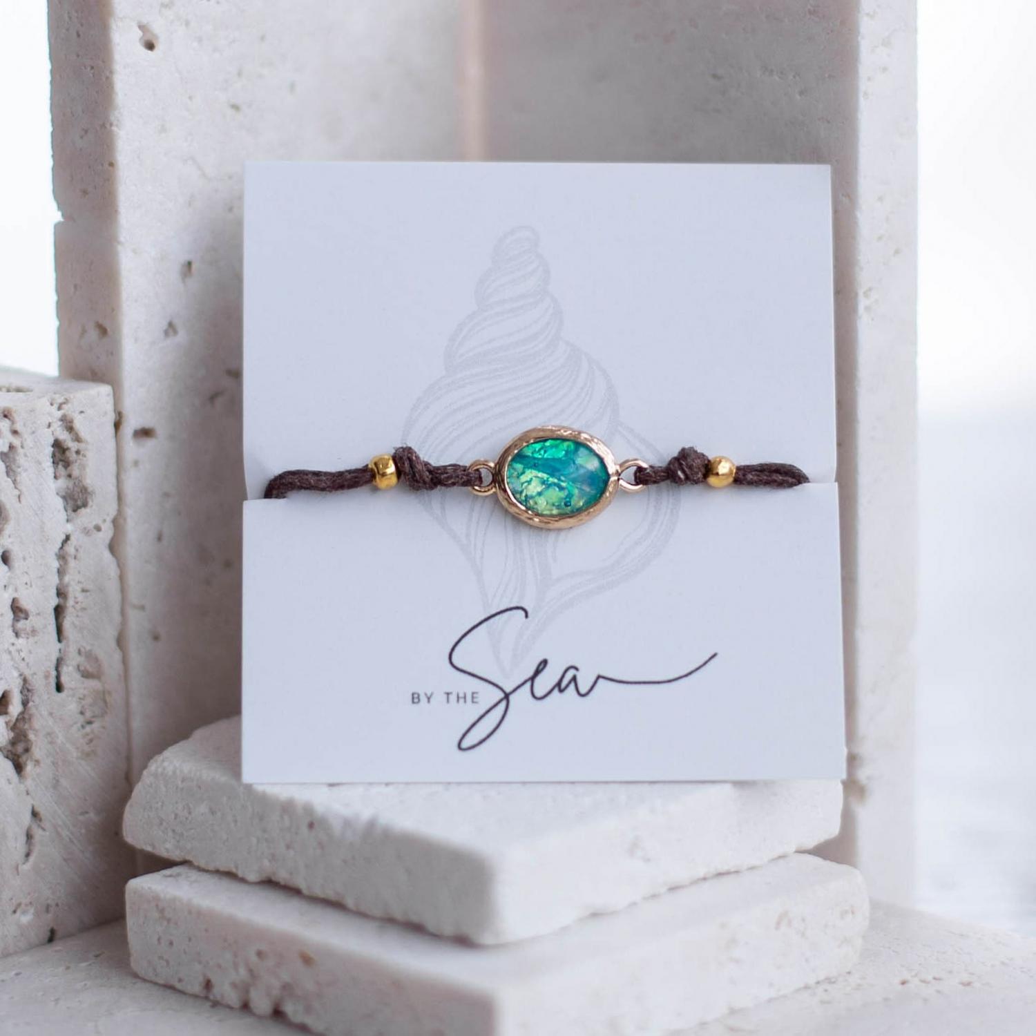 Blue or White Hawaiian Opal Adjustable Bracelet Handmade Beach Surfer Jewelry Handmade Boho Gift for Her