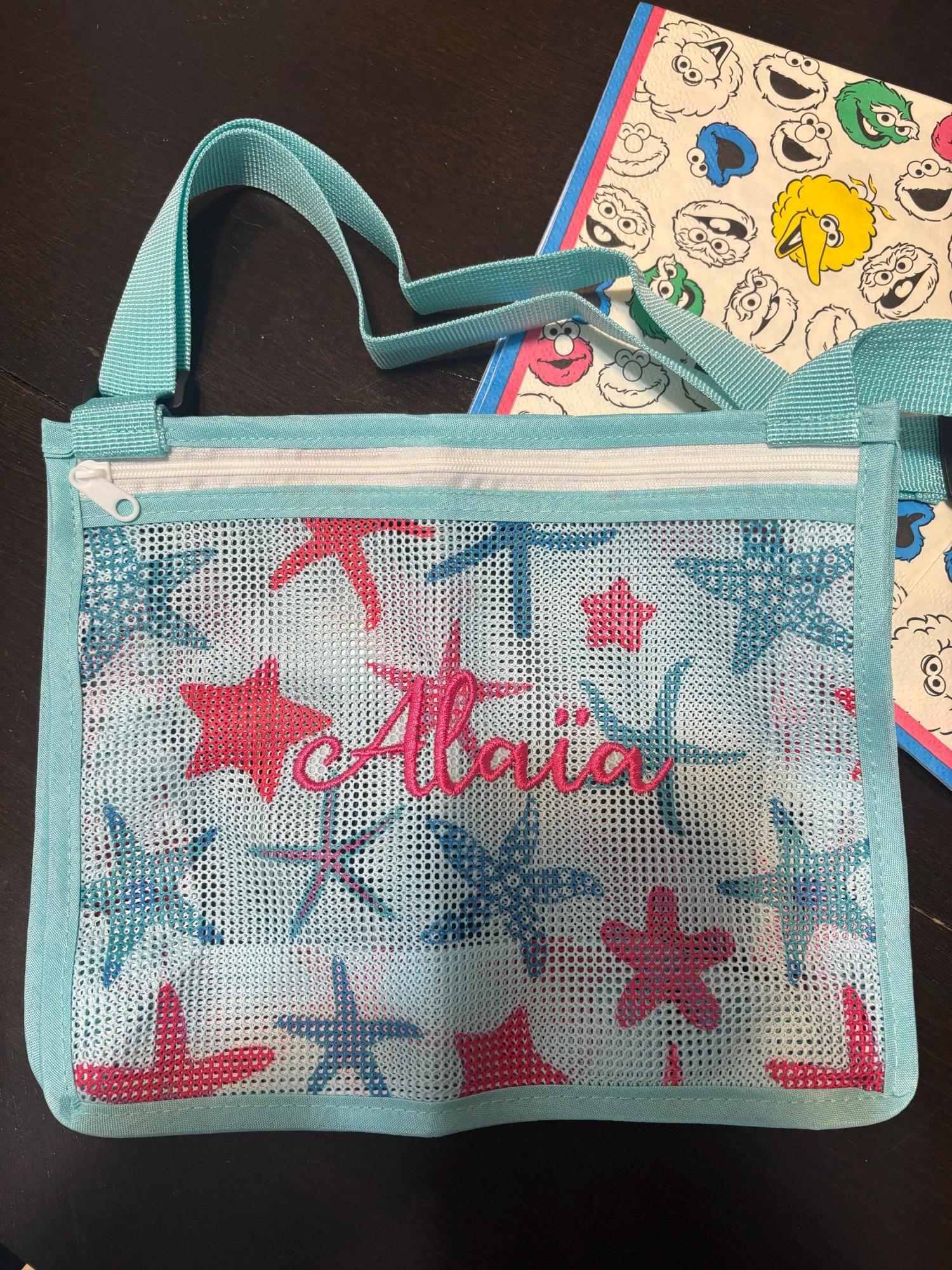 Personalized Kids' Beach Bag | Monogrammed Mesh Tote with Seashells – Summer Backpack & Accessory Gift