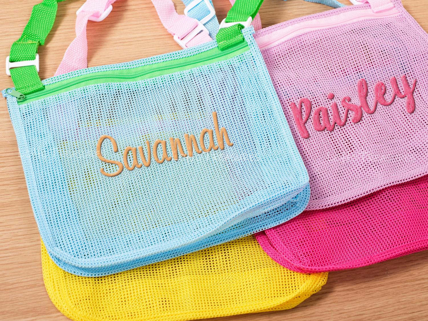 Personalized Kids' Beach Bag | Monogrammed Mesh Tote with Seashells – Summer Backpack & Accessory Gift