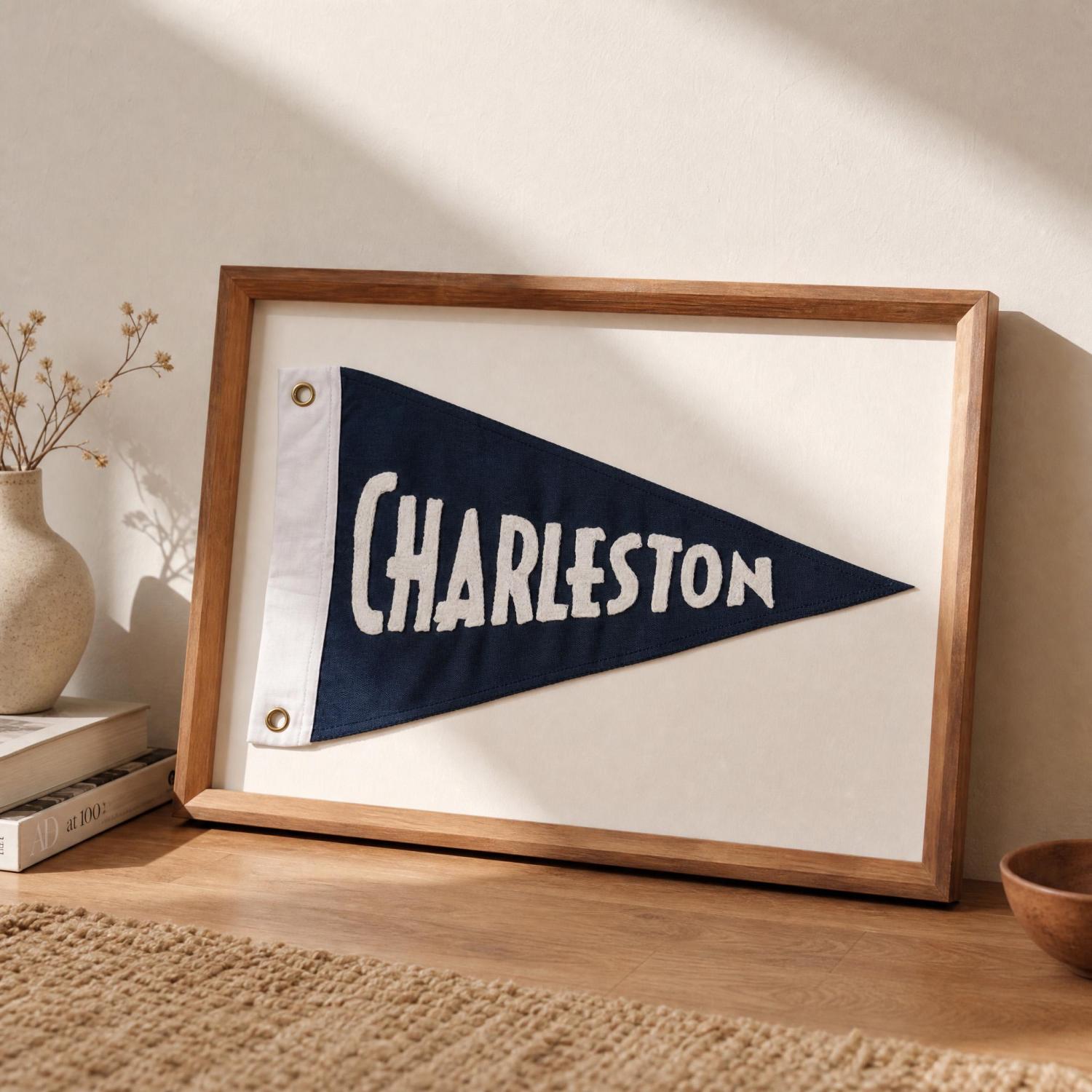 Custom Embroidered Vintage Pennant Flag, Personalized City Banner, Retro Wall Decor, Handmade Fabric Pennant, Unique Home Office Gift