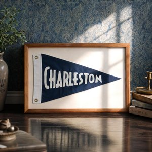 Custom Embroidered Vintage Pennant Flag, Personalized City Banner, Retro Wall Decor, Handmade Fabric Pennant, Unique Home Office Gift