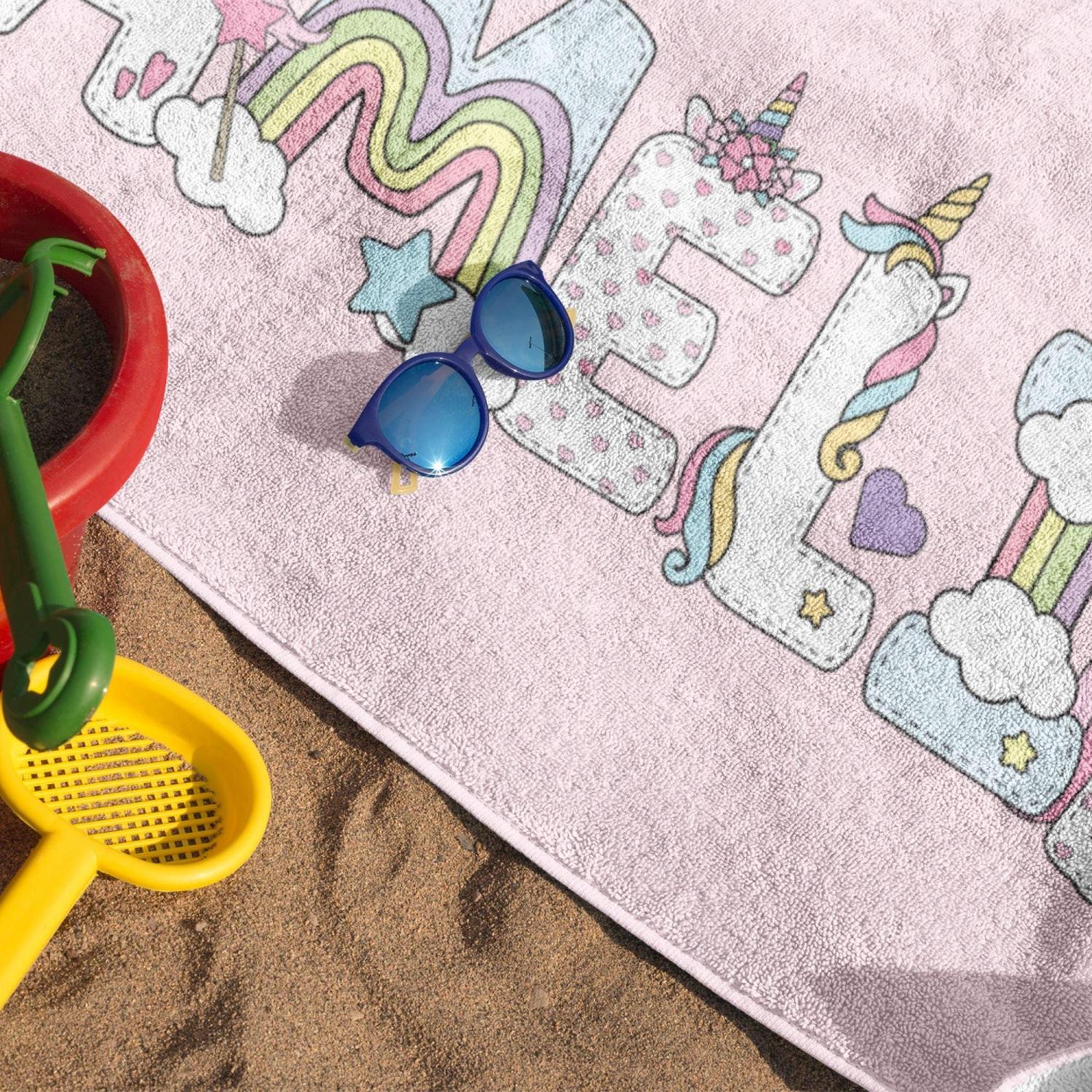 Personalized Unicorn Beach Towel Gift Birthday Party Favor Kid Pool Party Towel Graduation Gift Kid Girl Beach Towel Girl Summer Camp Towel
