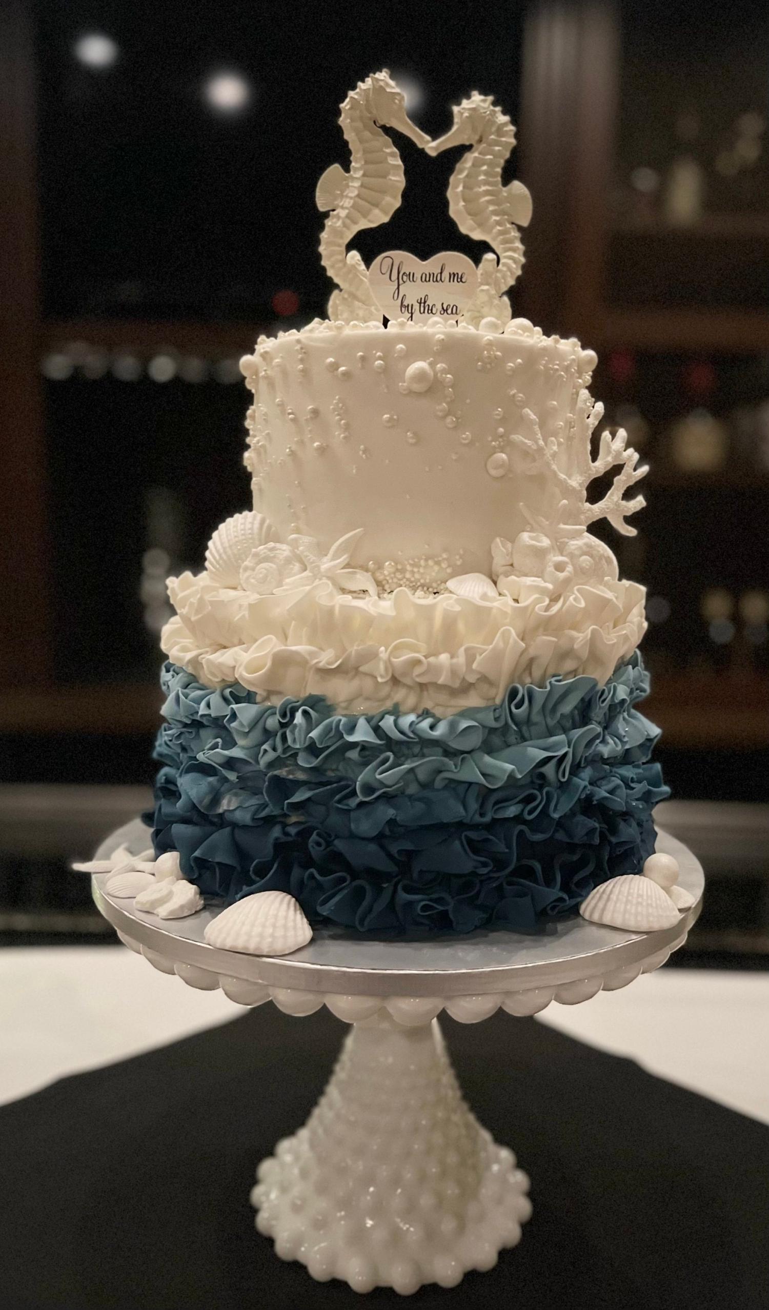 Seahorse wedding cake topper bride and groom beach themed wedding destination ocean nautical beach cake topper seashells ivory kissing